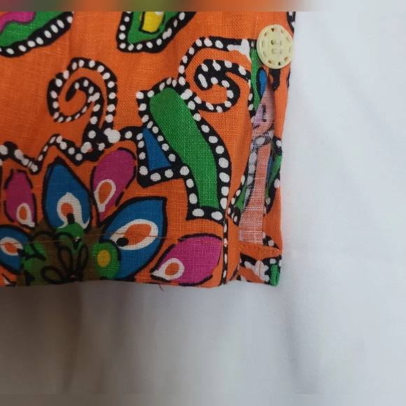Choices Orange Paisley Print 3/4 Sleeve Button Detail Linen Blouse Size‎ M - Picture 5 of 6